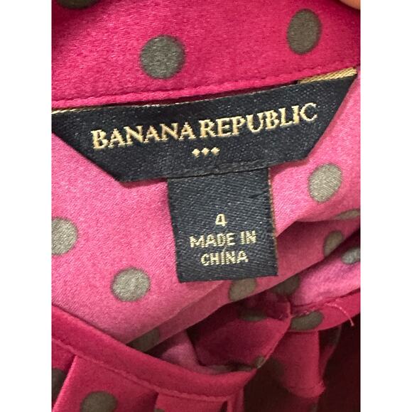 Banana Republic fuchsia gray polka dots short sleeves blouse size 4 - Picture 3 of 12